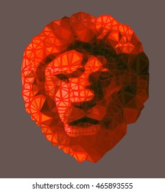Orange muzzle of a lion on a gray background. Polygonal graphics. 