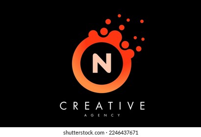 Orange n Dots Letter Logo. Blue Bubble Design Vector Illustration.