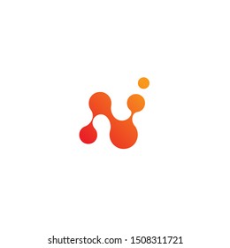 Orange N Letter With Connected Circle Lines Neuro System Network Logo Design Vector