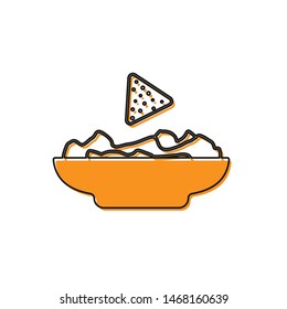 Orange Nachos in plate icon isolated on white background. Tortilla chips or nachos tortillas. Traditional mexican fast food. Vector Illustration