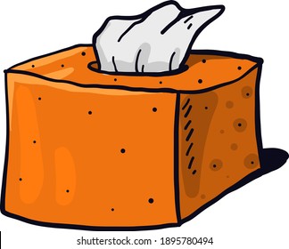 Caja de servilletas naranja, ilustración, vector sobre un fondo blanco.
