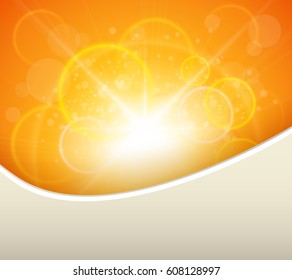 Orange natural background, sunny with bokeh, vector illustration