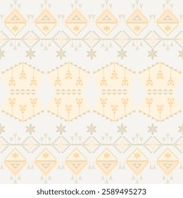 Orange Navajo seamless pattern with ethnic motifs. Native American or geometric vector texture for design or print, textiles, sarees, and wallpaper.