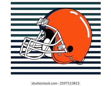 orange and navy blue football player helmet, sport vector graphics, American football; street art - graffiti lettering typography - multicolor art illustration 