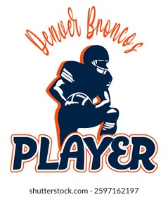 orange and navy blue football player, sport vector graphics, for street art ; graffiti lettering typography - art illustration - multicolor 