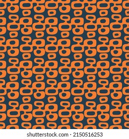 Orange and navy blue Mid-Century Modern "Tiki" pattern, repeatable and seamless. 