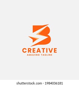 Orange Negative Space Flash on Letter B Monogram Initial Logo in White Background