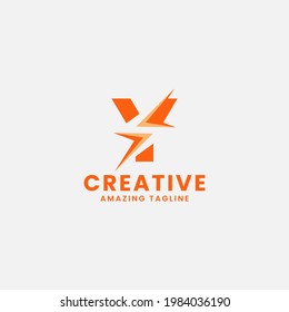 Orange Negative Space Flash on Letter Y Monogram Initial Logo in White Background