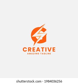 Orange Negative Space Flash on Letter G Monogram Initial Logo in White Background