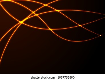 Orange neon glowing smooth wavy lines abstract background  Technology luminous vector design