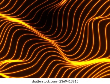 Orange neon glowing waves abstract futuristic background. Technology vector design