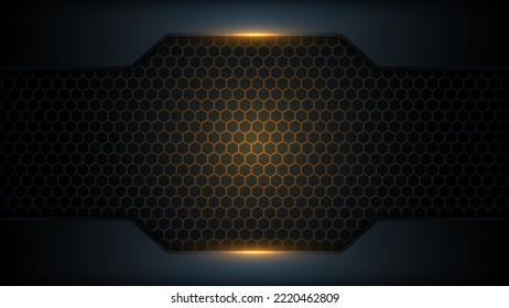 Orange neon light beehive background. Honeycomb, bees hive cells pattern.