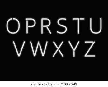 Orange neon light font. Letters: O - Z