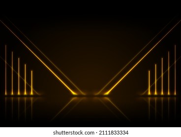 Orange neon lines abstract technology background. Futuristic glowing vector design