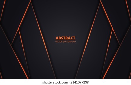 Orange Neon Luminous Lines And Highlights On Dark Gray Tech Background. Dark Modern Futuristic Technology Elegance Luxury Abstract Background. Vector Illustration