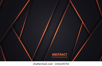 Orange neon luminous lines and highlights on dark gray tech background. Dark modern futuristic technology elegance luxury abstract background. Vector illustration