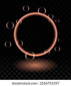 Orange neon magic ring effect. Glowing circular frame vibrant neon light, floating translucent orbs, soap bubbles, wallpaper, futuristic, tech-inspired, or decorative designs.