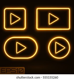 Orange Neon Play Button. Vector Illustration. 