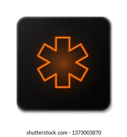 Orange neon sign on dark backgraund Medical symbol of the Emergency - Star of Life