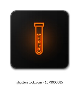 Orange neon sign on dark backgraund Test tube icon. Laboratory equipment