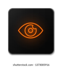 Orange neon sign on dark backgraund Eye icon. Element of web, minimalistic for mobile concept and web apps icon.