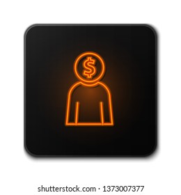 Orange neon sign on dark backgraund Businessman with dollar sign instead of a head