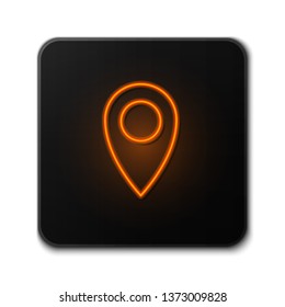 Orange Neon Sign On Dark Backgraund Maps Pin. Location Pin. Location Map Icon.