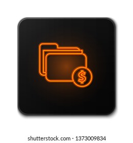 Orange neon sign on dark backgraund Financial folder with Document.