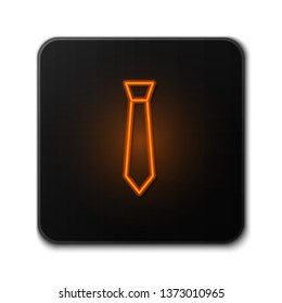 Orange neon sign on dark backgraund Tie Icon. Necktie symbol for your web site design