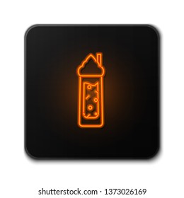 Orange neon sign on dark backgraund Cocktail vector icon, alcohol symbol