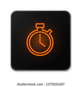 Orange neon sign on dark backgraund Clock icon. Timer icon. Countdown, deadline, schedule, planning symbol.