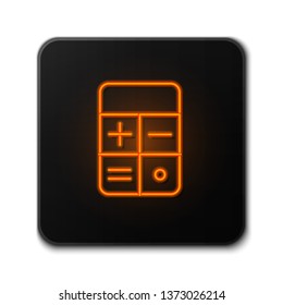 Orange neon sign on dark backgraund Calculator vector icon