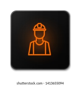 Orange neon sign on dark background  Builder line icon, build and repair, construction worker sign