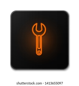 Orange neon sign on dark background  Repair icon. Wrench icon