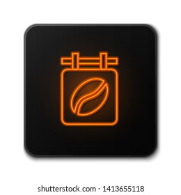 Orange neon sign on dark background  Signboard coffee. Ancient street coffee house