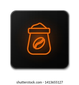 Orange neon sign on dark background  Vector coffee beans icon