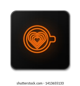Orange neon sign on dark background  Coffee art. Cup of coffee latte art with heard print