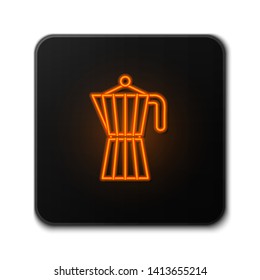 Orange neon sign on dark background  Coffee teapot. Coffee kettle icon