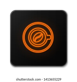 Orange neon sign on dark background  Coffee cup icon. Coffee time