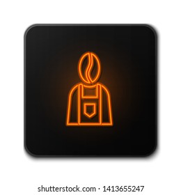 Orange neon sign on dark background  Coffee barista icon. Coffee time