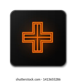 Orange neon sign on dark background  Crossroad vector icon