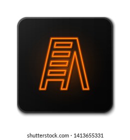 Orange neon sign on dark background  Stepladder icon. Construction ladder