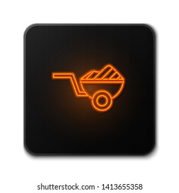 Orange neon sign on dark background  Construction wheelbarrow vector icon