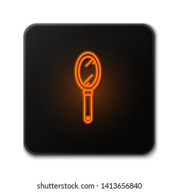 Orange neon sign on dark background  Mirror vector icon. Make up symbol