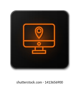 Orange neon sign on dark background  Package tracking icon