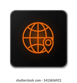 Orange neon sign on dark background  Delivery point marker icon