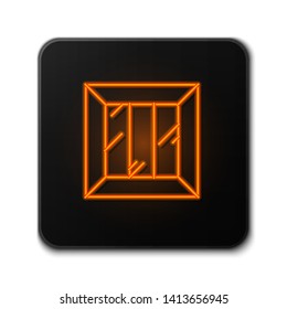 Orange neon sign on dark background  Box vector icon for your web. Delivery symbol