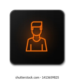 Orange neon sign on dark background  Person icon. Social media icon