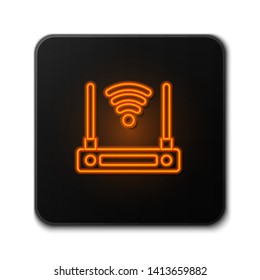 Orange neon sign on dark background  Wi-Fi wireless router icon