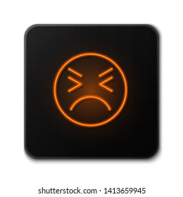 Orange neon sign on dark background  Emoji icon. Range to assess the emotions of your content. User experience.